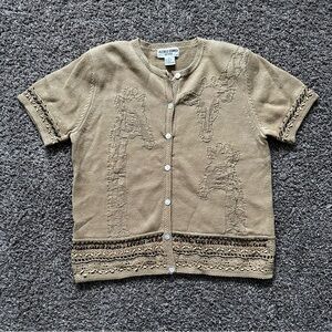 Vintage Alfred Dunner Giraffe Inspired Tan Sweater Beaded Retro Size P Small